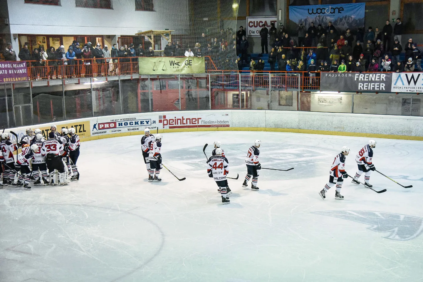 Nachwuchsspieler der Falcons gemeinsam auf der Eisfläche.